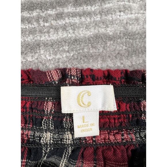 C‎ Label Top Womens Large Red Plaid Off Shoulder 3/4 Sleeve Bohemian Casual - Picture 10 of 12